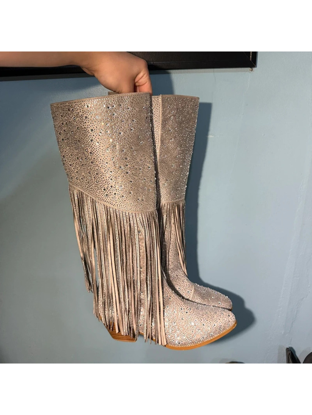 Silver rhinestone fringe boots size 8